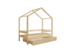HUFFIE BOX drewniane łóżko domek dziecięce z poziomymi barierkami i szufladą na pościel