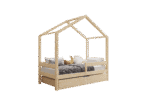 HUFFIE BOX drewniane łóżko domek dziecięce z poziomymi barierkami i szufladą na pościel