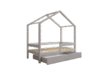 HUFFIE BOX drewniane łóżko domek dziecięce z poziomymi barierkami i szufladą na pościel