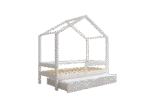 HUFFIE drewniane łóżko domek dziecięce z poziomymi barierkami i szufladą z funkcją spania