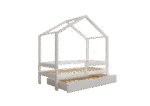 HUFFIE drewniane łóżko domek dziecięce z poziomymi barierkami i szufladą z funkcją spania