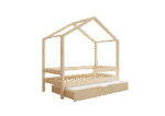 HUFFIE drewniane łóżko domek dziecięce z poziomymi barierkami i szufladą z funkcją spania