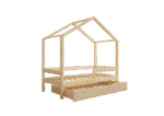 HUFFIE drewniane łóżko domek dziecięce z poziomymi barierkami i szufladą z funkcją spania