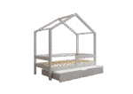 HUFFIE drewniane łóżko domek dziecięce z poziomymi barierkami i szufladą z funkcją spania