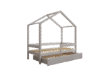 HUFFIE drewniane łóżko domek dziecięce z poziomymi barierkami i szufladą z funkcją spania