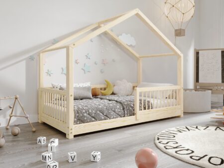 MURLO drewniane łóżko dziecięce klasyczne z okrągłymi szczebelkami niskie