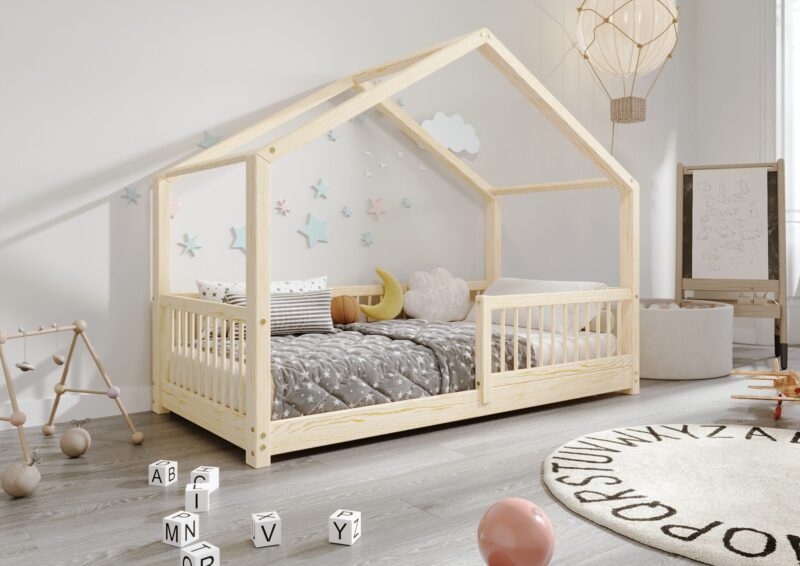 MURLO drewniane łóżko dziecięce klasyczne z okrągłymi szczebelkami niskie