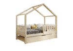 DORMIO drewniane łóżko - domek dziecięce z prostokątnymi szczebelkami i szufladą na pościel