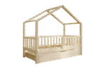 DORMIO drewniane łóżko - domek dziecięce z prostokątnymi szczebelkami i szufladą na pościel