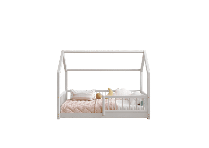 ZOJA drewniane łóżko dziecięce domek z okrągłymi drążkami niskie