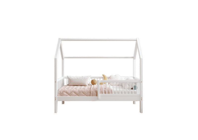 ZOJA drewniane łóżko dziecięce domek z okrągłymi drążkami wysokie