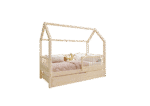 ZOJA drewniane łóżko domek dziecięce z okrągłymi szczebelkami i szufladą na pościel