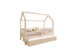 ZOJA drewniane łóżko domek dziecięce z okrągłymi szczebelkami i szufladą z funkcją spania