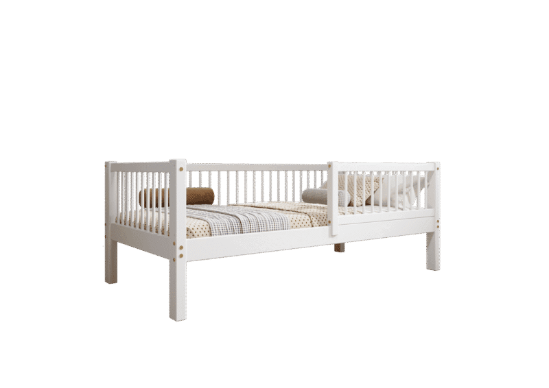 ALFIE drewniane łóżko dziecięce klasyczne z okrągłymi szczebelkami wysokie