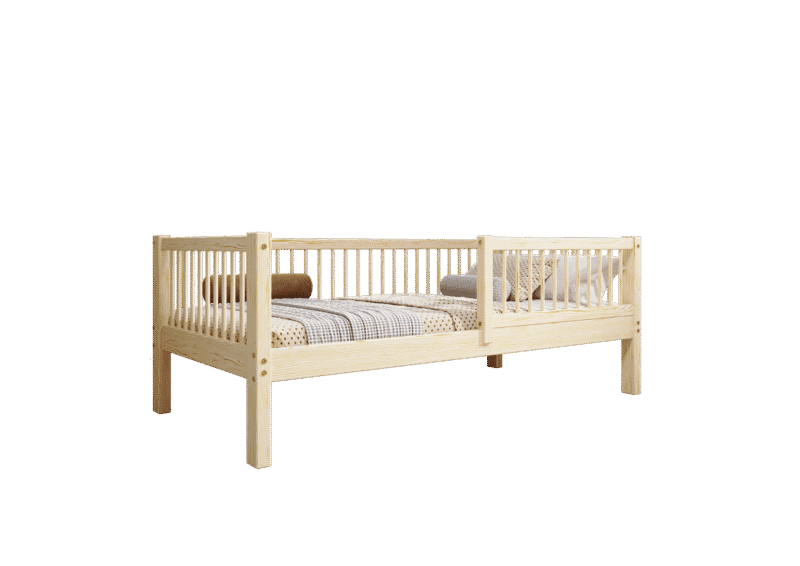 ALFIE drewniane łóżko dziecięce klasyczne z okrągłymi szczebelkami wysokie