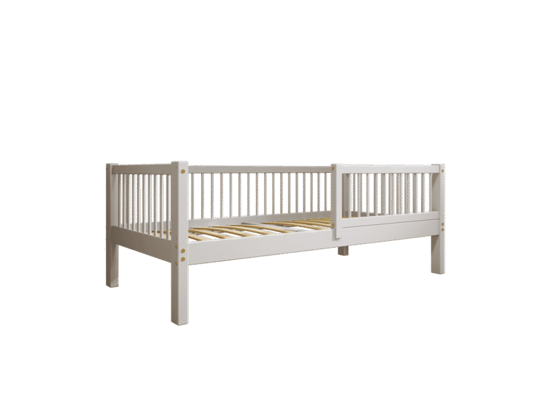 ALFIE drewniane łóżko dziecięce klasyczne z okrągłymi szczebelkami wysokie