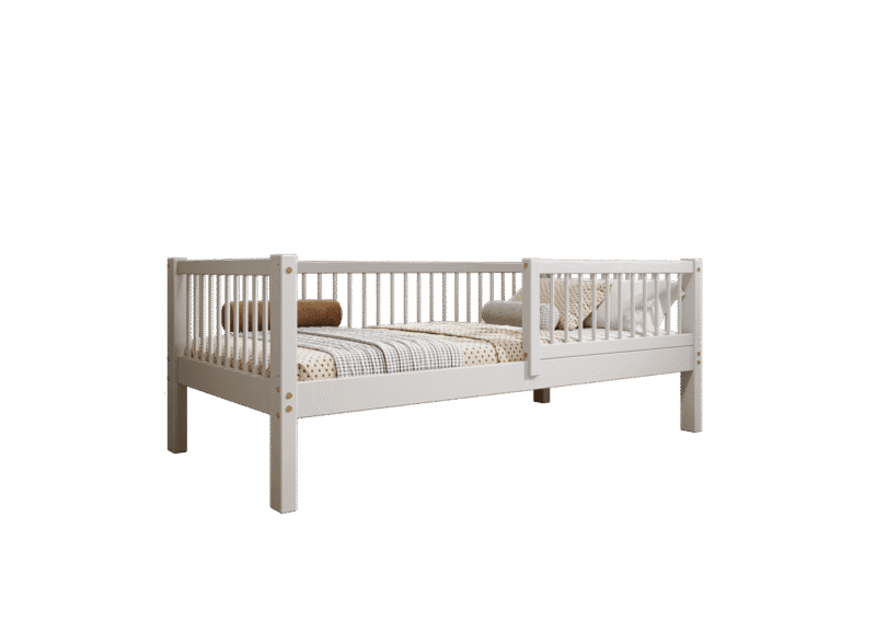 ALFIE drewniane łóżko dziecięce klasyczne z okrągłymi szczebelkami wysokie