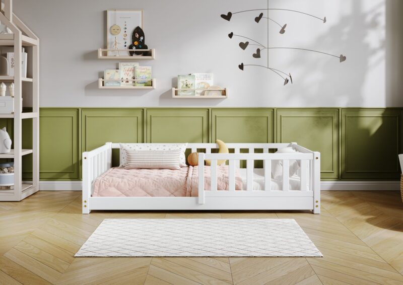 LENA klasyczne drewniane łóżko dziecięce z prostokątnymi szczebelkami niskie