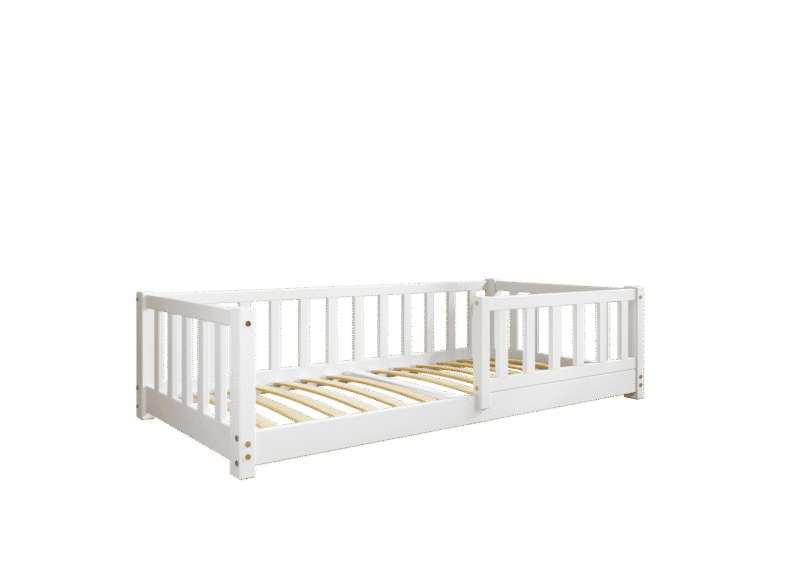 LENA klasyczne drewniane łóżko dziecięce z prostokątnymi szczebelkami niskie