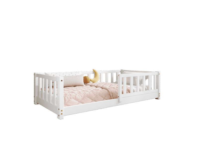 LENA klasyczne drewniane łóżko dziecięce z prostokątnymi szczebelkami niskie