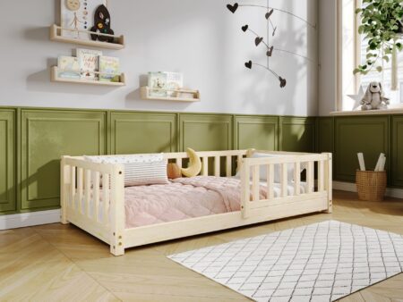 LENA klasyczne drewniane łóżko dziecięce z prostokątnymi szczebelkami niskie