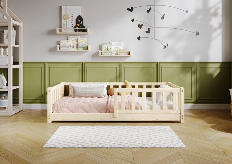 LENA klasyczne drewniane łóżko dziecięce z prostokątnymi szczebelkami niskie
