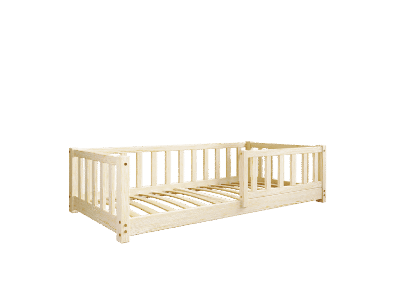 LENA klasyczne drewniane łóżko dziecięce z prostokątnymi szczebelkami niskie