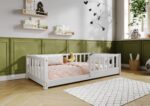LENA klasyczne drewniane łóżko dziecięce z prostokątnymi szczebelkami niskie