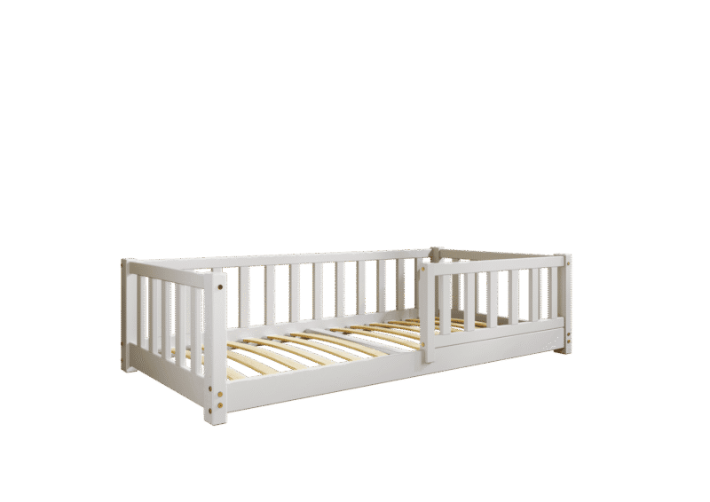 LENA klasyczne drewniane łóżko dziecięce z prostokątnymi szczebelkami niskie