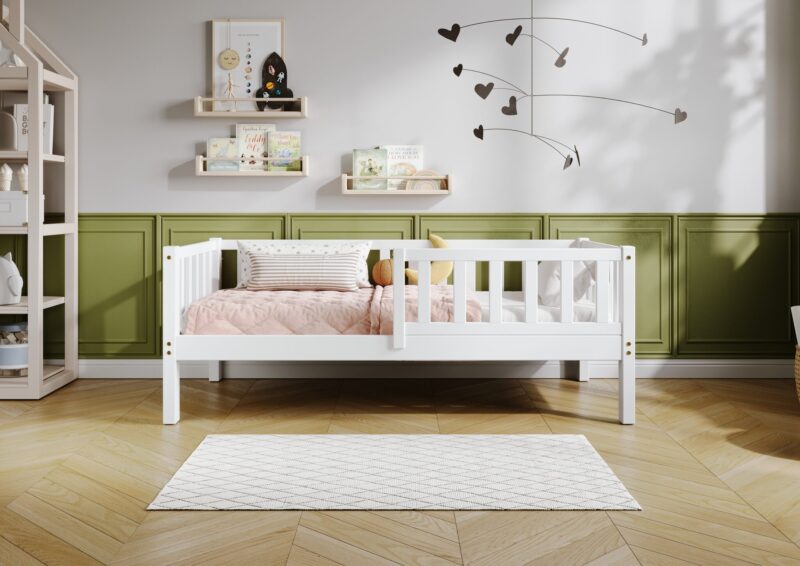 LENA drewniane łóżko dziecięce klasyczne z prostokątnymi szczebelkami wysokie