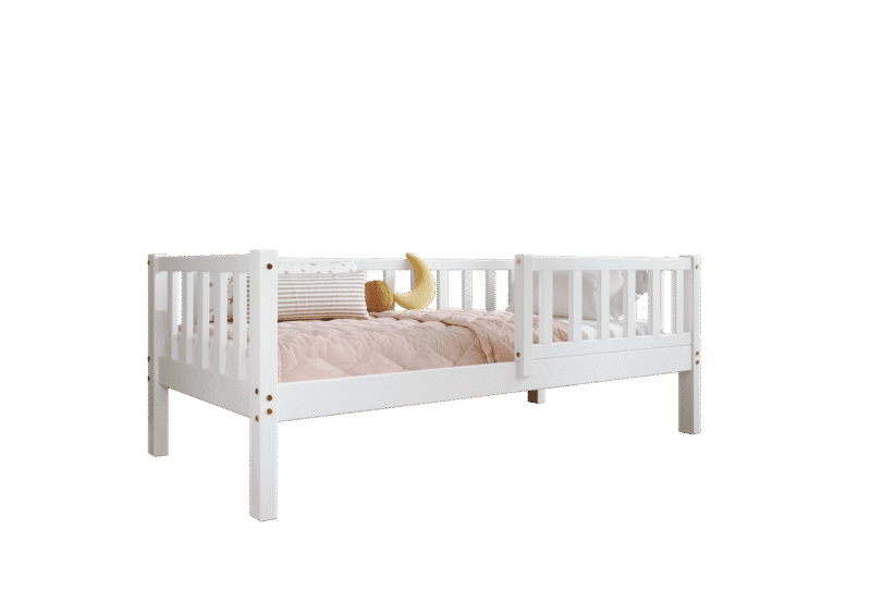 LENA drewniane łóżko dziecięce klasyczne z prostokątnymi szczebelkami wysokie
