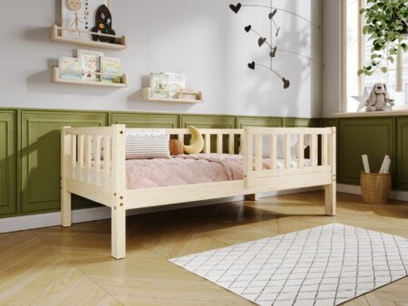LENA drewniane łóżko dziecięce klasyczne z prostokątnymi szczebelkami wysokie