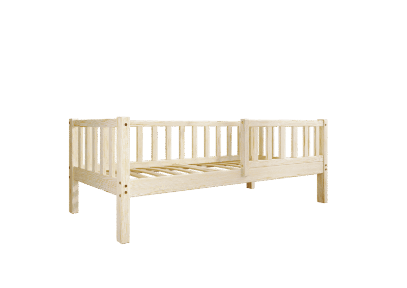 LENA drewniane łóżko dziecięce klasyczne z prostokątnymi szczebelkami wysokie