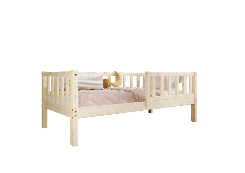 LENA drewniane łóżko dziecięce klasyczne z prostokątnymi szczebelkami wysokie