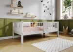 LENA drewniane łóżko dziecięce klasyczne z prostokątnymi szczebelkami wysokie
