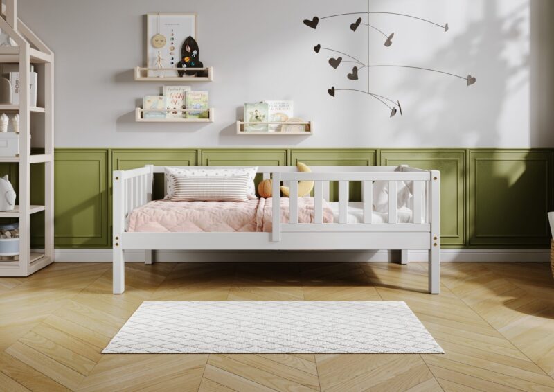 LENA drewniane łóżko dziecięce klasyczne z prostokątnymi szczebelkami wysokie