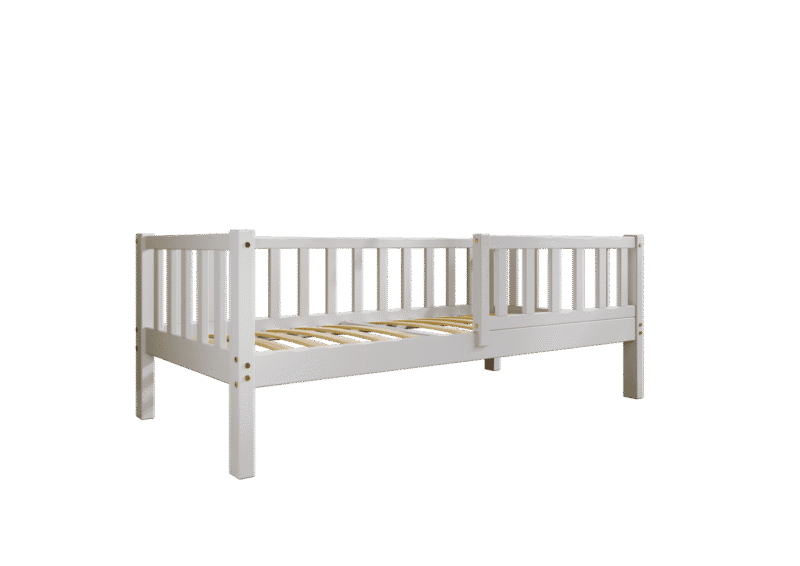 LENA drewniane łóżko dziecięce klasyczne z prostokątnymi szczebelkami wysokie