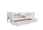 LENA klasyczne drewniane łóżko dziecięce z prostokątnymi szczebelkami i szufladą na pościel