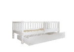 LENA klasyczne drewniane łóżko dziecięce z prostokątnymi szczebelkami i szufladą na pościel
