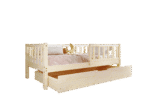 LENA klasyczne drewniane łóżko dziecięce z prostokątnymi szczebelkami i szufladą na pościel