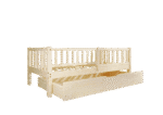 LENA klasyczne drewniane łóżko dziecięce z prostokątnymi szczebelkami i szufladą na pościel
