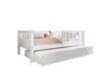 LENA klasyczne drewniane łóżko dziecięce z barierkami płotek i szufladą z funkcją spania