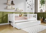 LENA klasyczne drewniane łóżko dziecięce z barierkami płotek i szufladą z funkcją spania