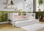 LENA klasyczne drewniane łóżko dziecięce z barierkami płotek i szufladą z funkcją spania