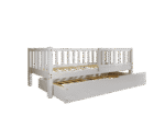 LENA klasyczne drewniane łóżko dziecięce z barierkami płotek i szufladą z funkcją spania