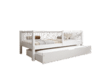 ALFIE klasyczne drewniane łóżko dziecięce z okrągłymi szczebelkami i szufladą z funkcją spania