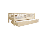 ALFIE klasyczne drewniane łóżko dziecięce z okrągłymi szczebelkami i szufladą z funkcją spania