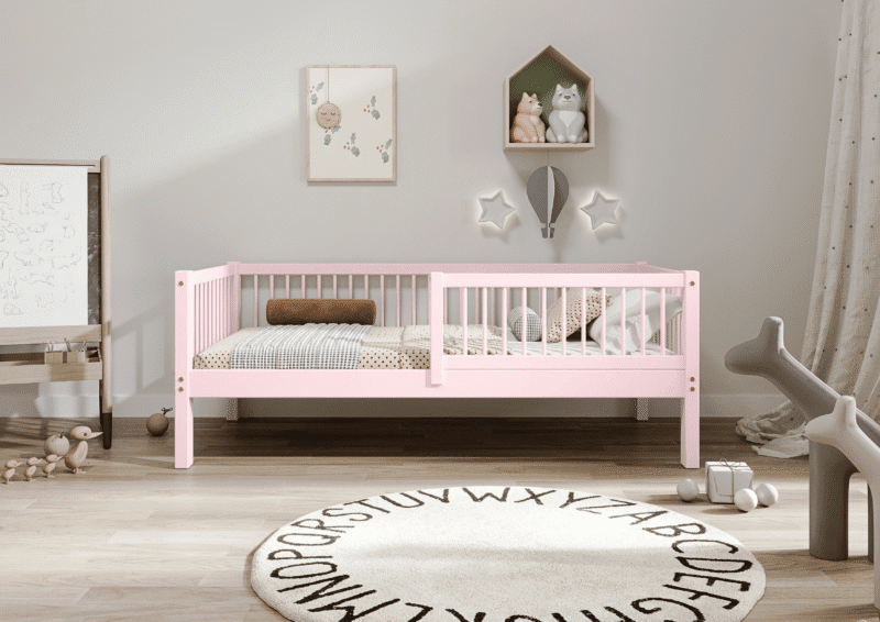 ALFIE drewniane łóżko dziecięce klasyczne z okrągłymi szczebelkami wysokie