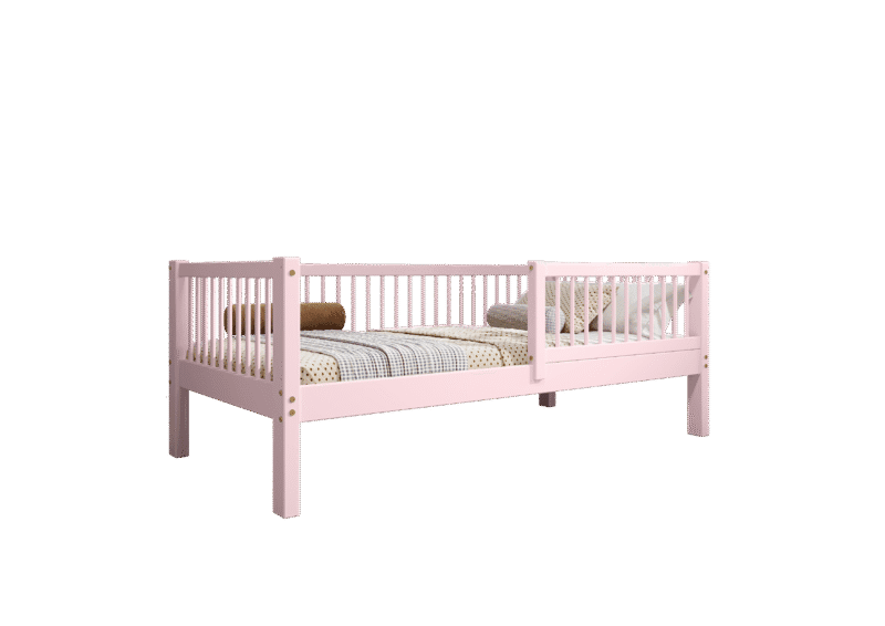 ALFIE drewniane łóżko dziecięce klasyczne z okrągłymi szczebelkami wysokie
