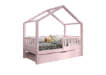 DORMIO drewniane łóżko - domek dziecięce z prostokątnymi szczebelkami i szufladą na pościel
